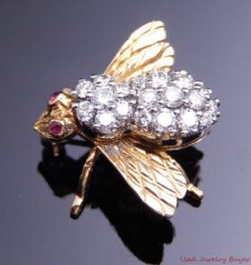 Rosenthal Diamond and Ruby Bee Brooch 18k