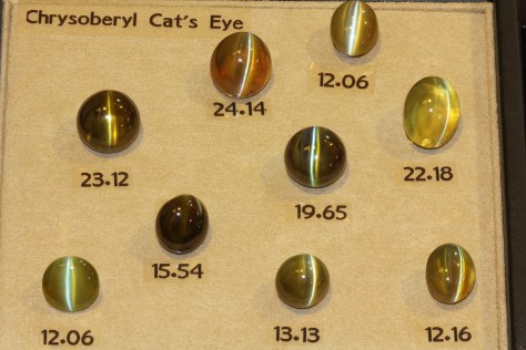 suite of cat's eye gems displays the range of color they are commonly found in