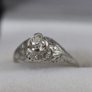 Art Deco Die Struck Filigree Engagement Ring with 1