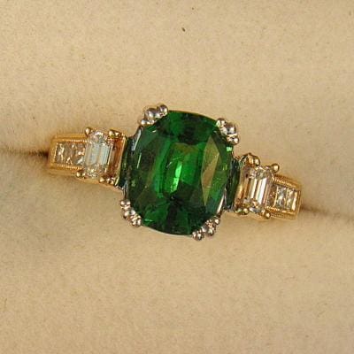 Estate 1.82 Carat Tsavorite Garnet and Diamond Ring