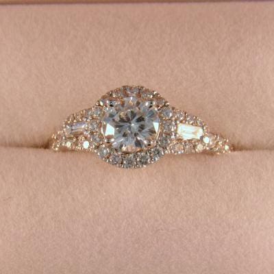 Halo diamond deals ring with baguettes