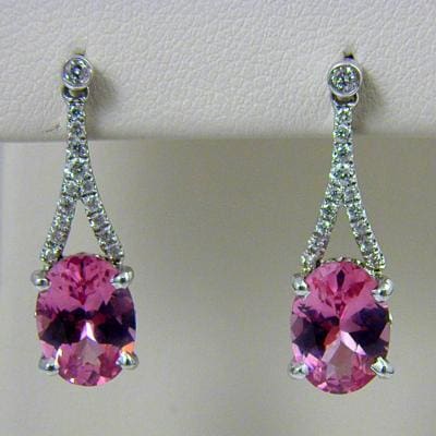 14K Yellow Gold Diamond and Pink Spinel Earrings