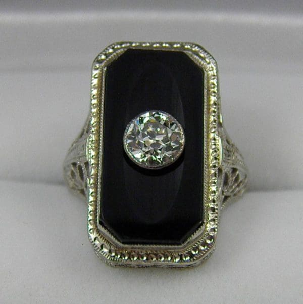 Deco Onyx Ring with .50ct Diamond 1
