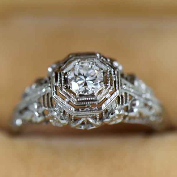 Die Struck Octagonal Deco Ring with Old Euro Diamond 1