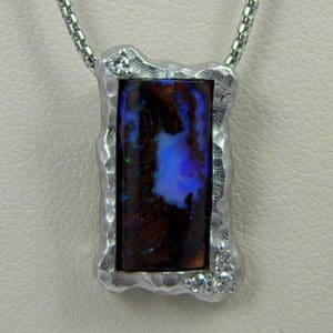 Estate Boulder Opal Pendant with Wood Grain metalwork 1