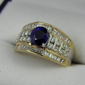 Estate Ring with 1ct Burmese Blue Sapphire and Diamonds 1