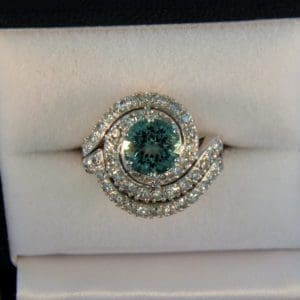 Mid Century Wedding Set with Round Cuprian Tourmaline 1