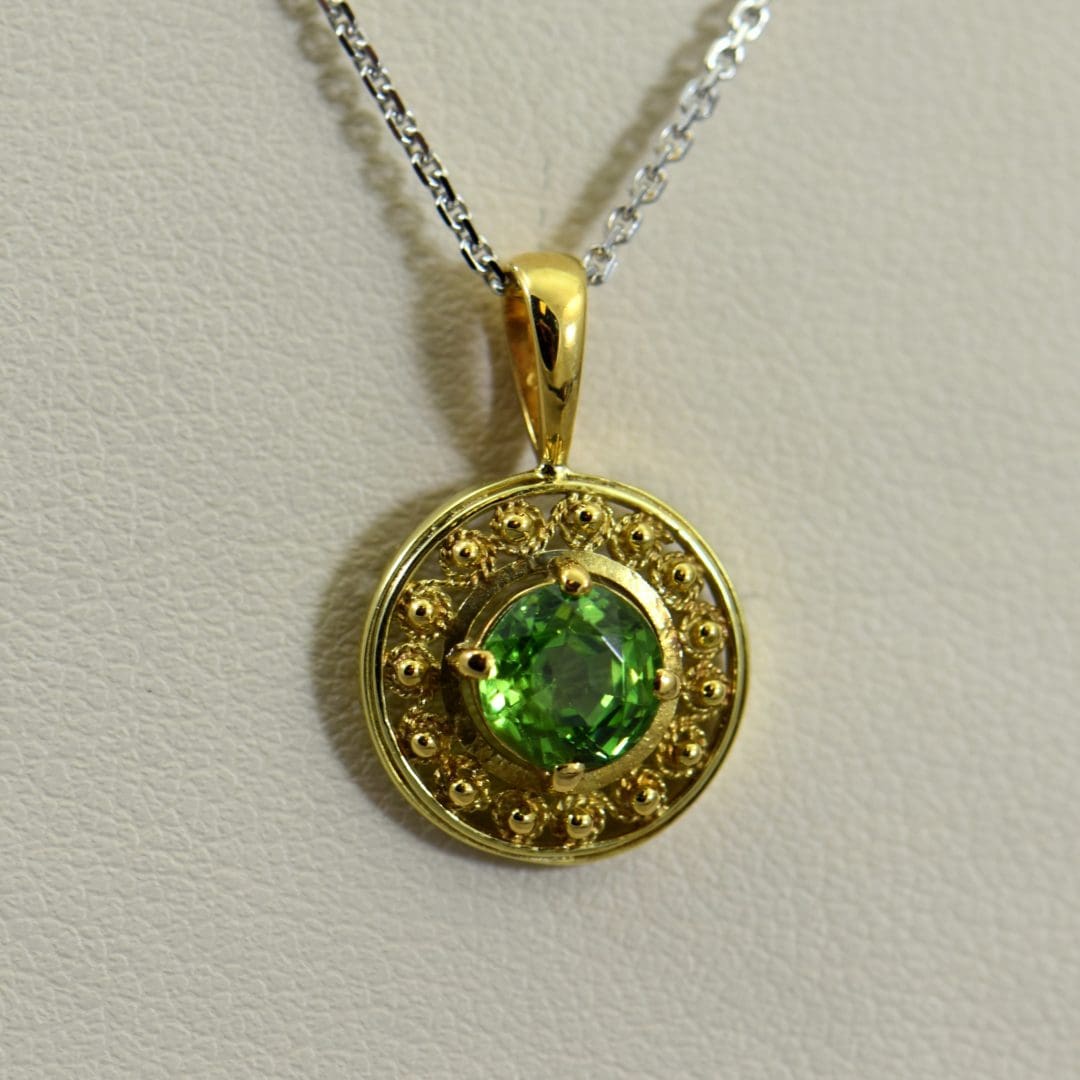 Pendant with Demantoid Garnet and Cannetille gold work