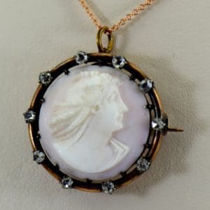 Victorian Coral Cameo with Rose Cut Diamonds 1