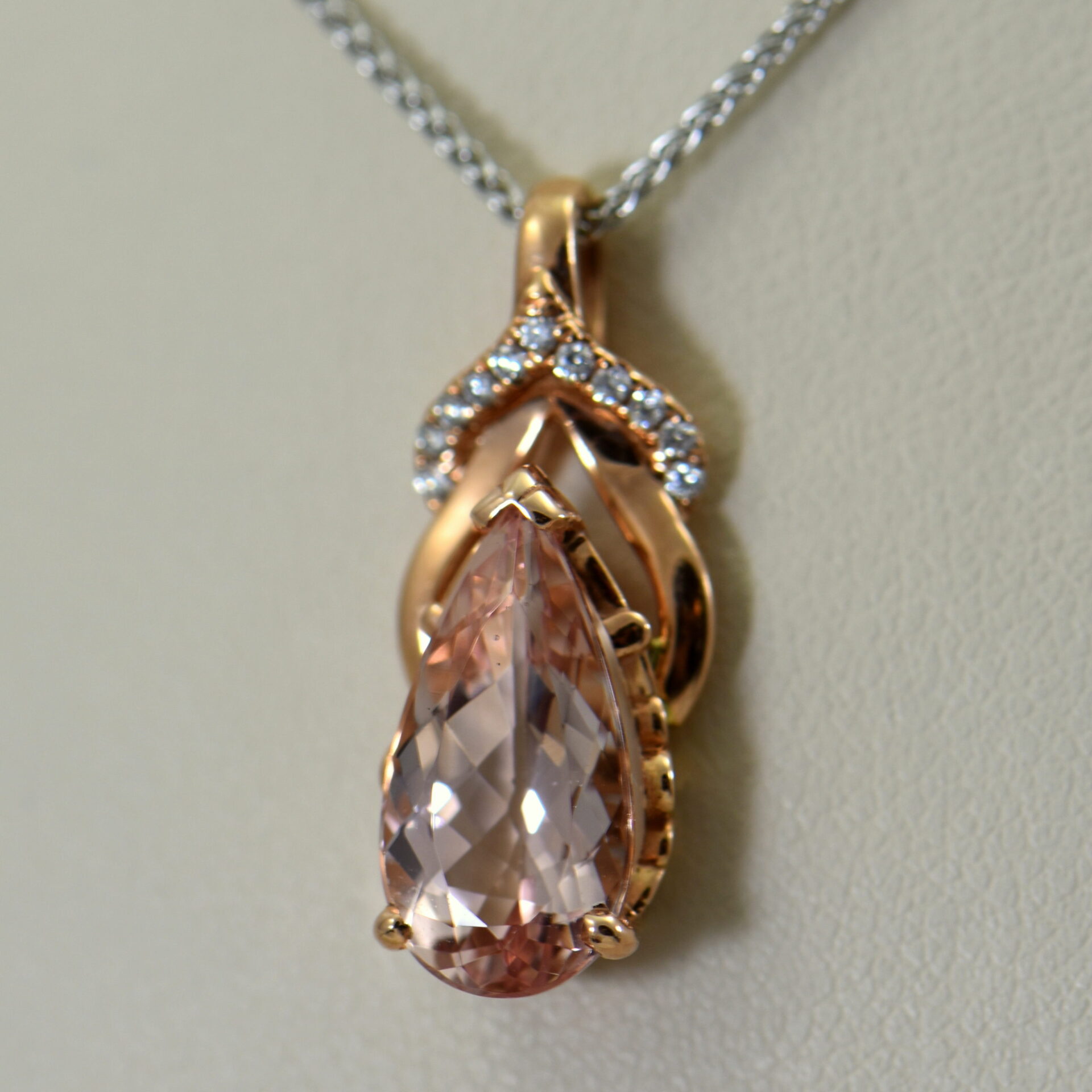 Pear Morganite and Diamond Pendant in Rose Gold