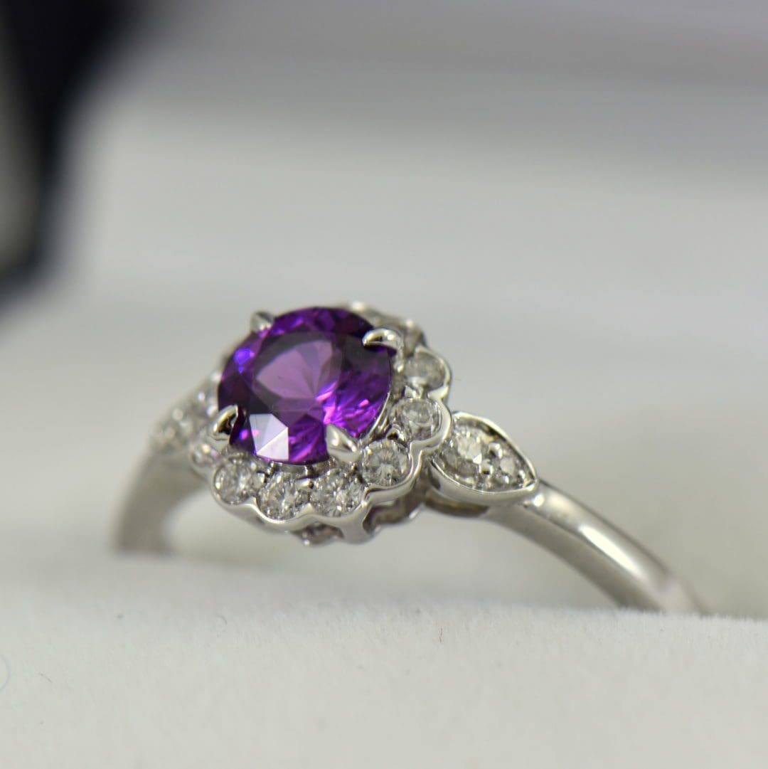 Vintage Style Halo Engagement Ring with Rare Purple Garnet | Exquisite ...