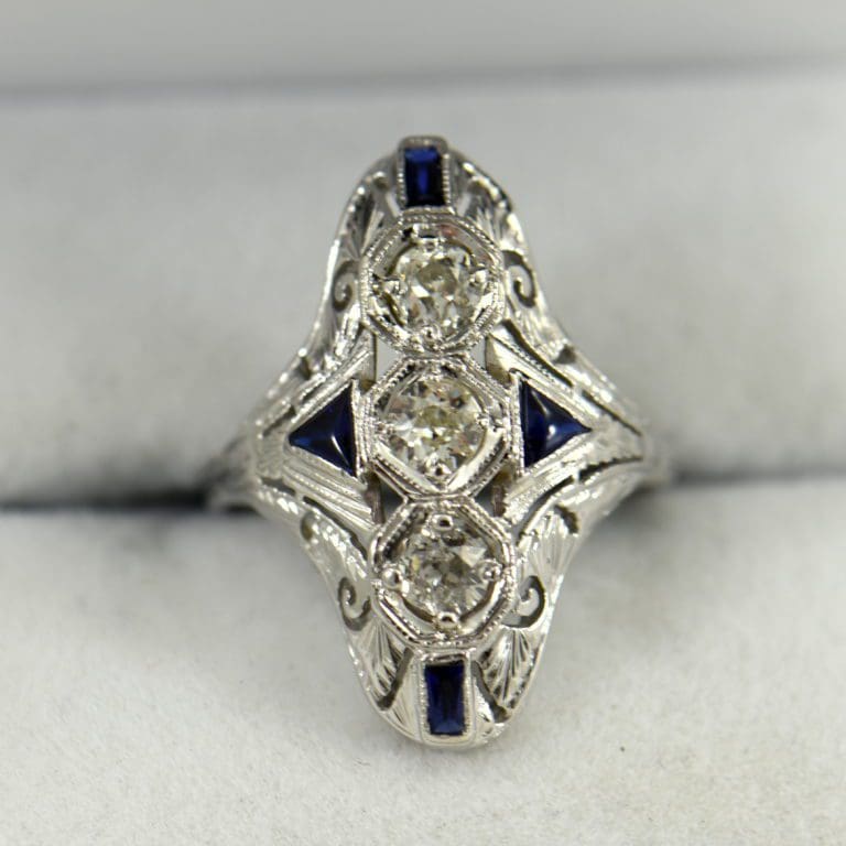 Art Deco Diamond & Sapphire Dinner Ring c.1925
