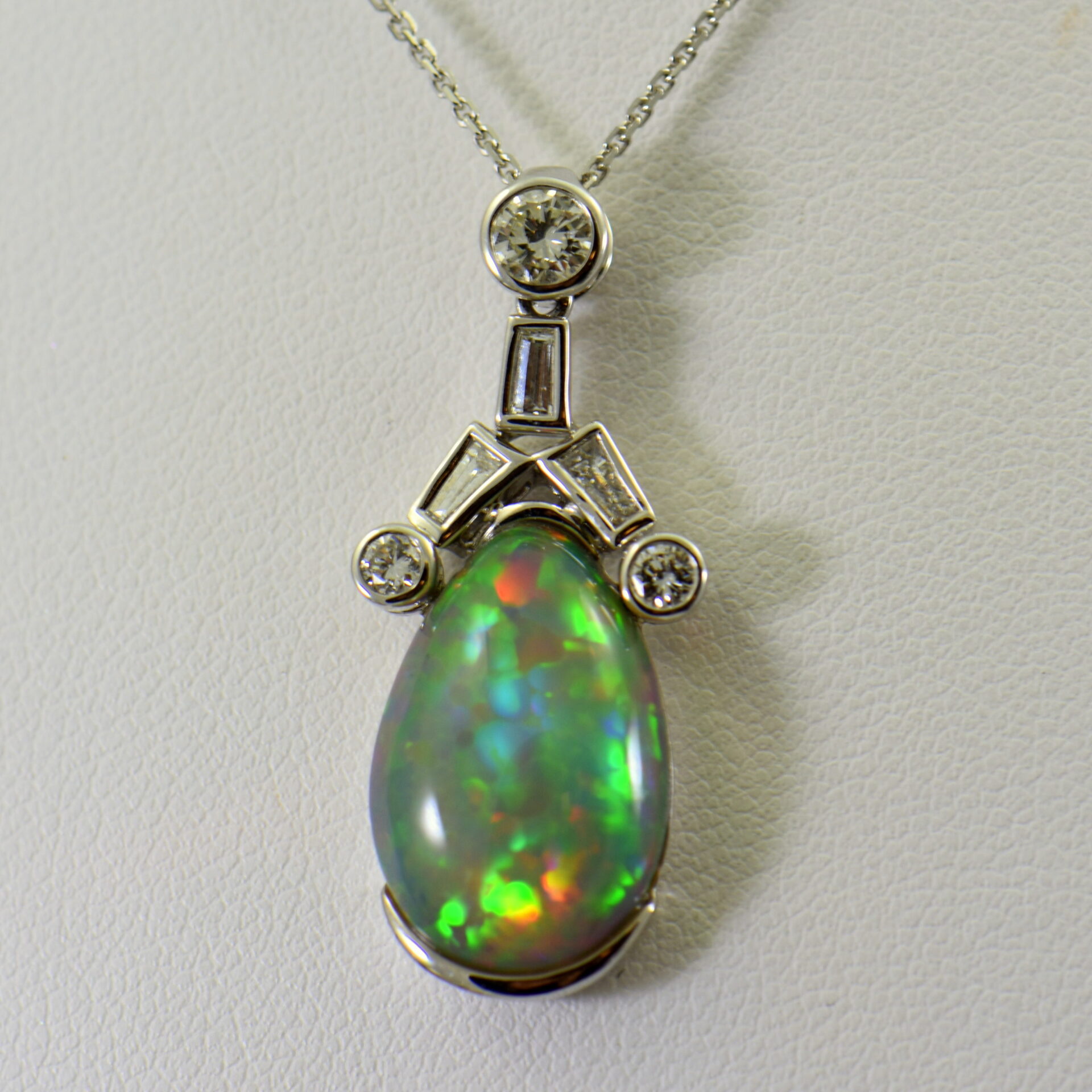 Custom Ethiopian Opal & Diamond Pendant | FW Custom Jewelers