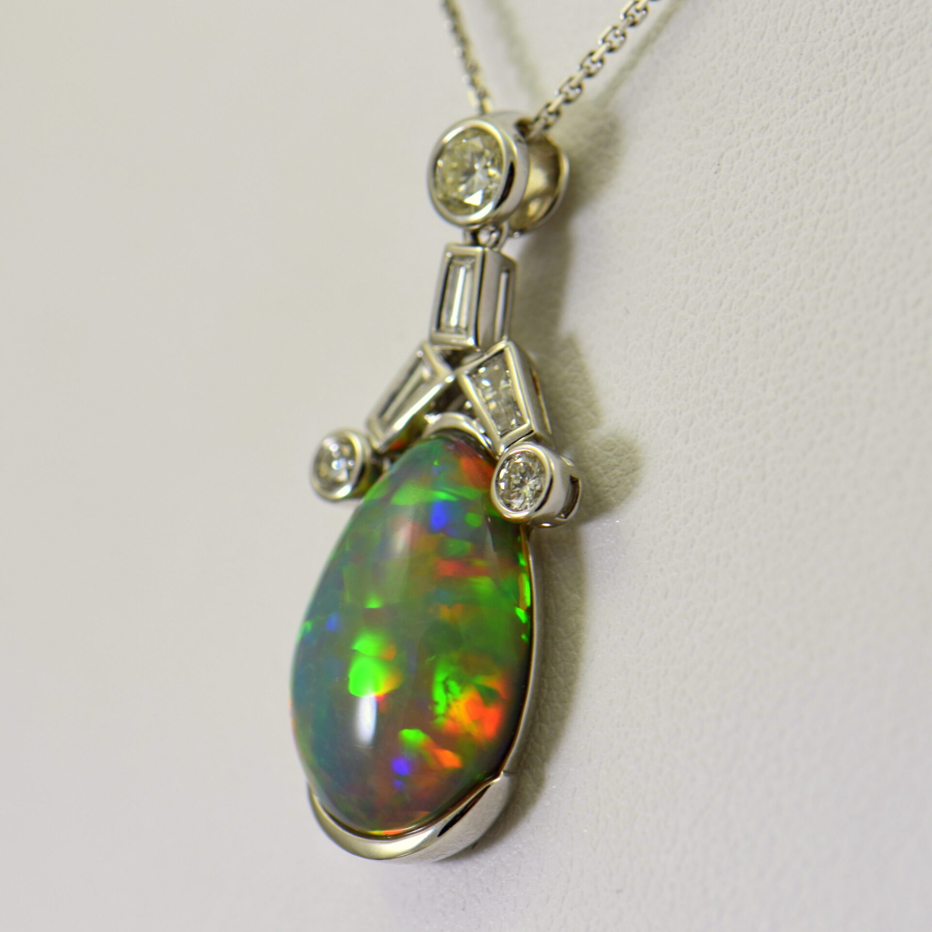 Custom Ethiopian Opal & Diamond Pendant | FW Custom Jewelers
