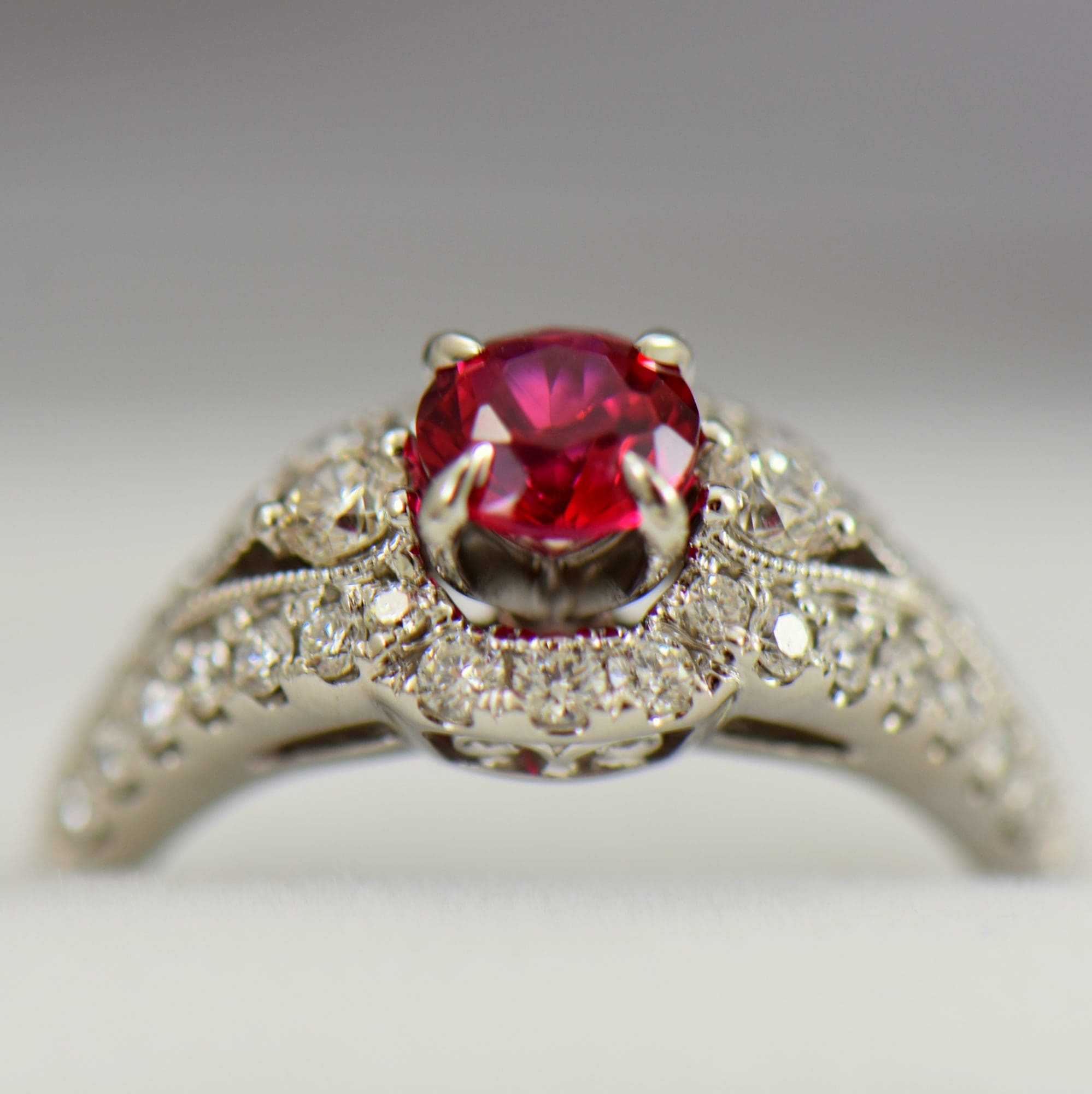 Burmese Red Spinel & Diamond Engagement Ring