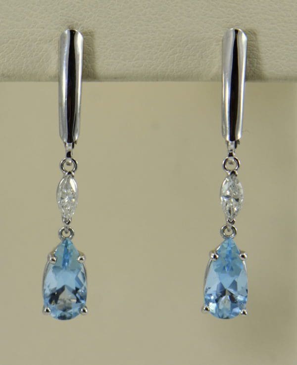 Aquamarine Diamond Dangle Earrings White Gold
