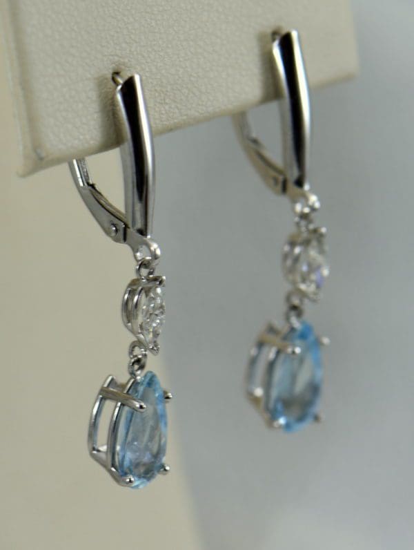 Aquamarine Diamond Dangle Earrings White Gold 2