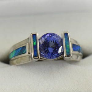 Custom Tanzanite Ring with Opal Inlay in White Gold