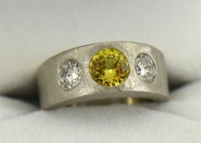 Custom Yellow Sapphire and Diamond Flush Set Platinum Wedding Band