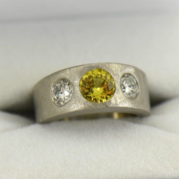 Custom Yellow Sapphire and Diamond Flush Set Platinum Wedding Band
