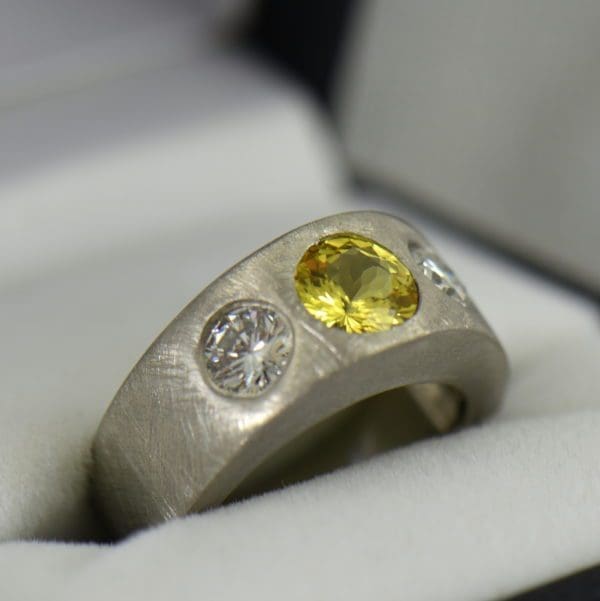 Custom Yellow Sapphire and Diamond Flush Set Platinum Wedding Band 2