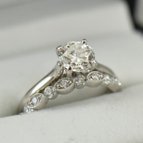 Platinum Solitaire Engagement Ring with Half Carat Modern Euro Diamond with Milgrain Band