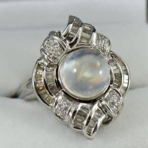 Rainbow Moonstone and Diamond White Cold Cocktail Ring
