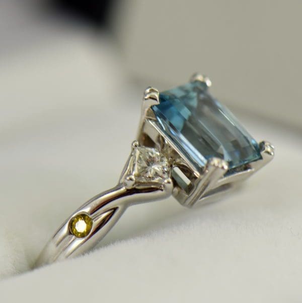 Emerald Cut Aquamarine & Diamond Engagement Ring Exquisite Jewelry