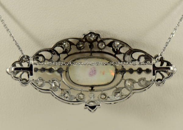 Amazing Art Deco Platinum Necklace with Australian Opal Diamonds  Pearls circa 1920s 2