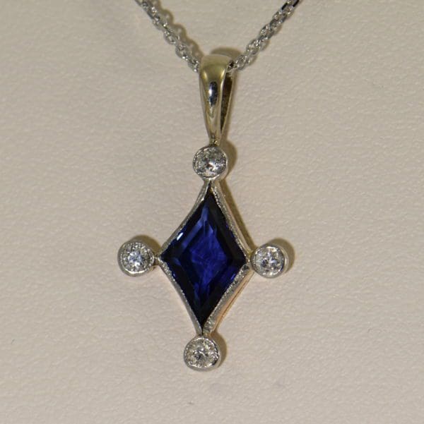 Antique Blue Sapphire  Diamond Pendant Stickpin Conversion Platinum over Gold