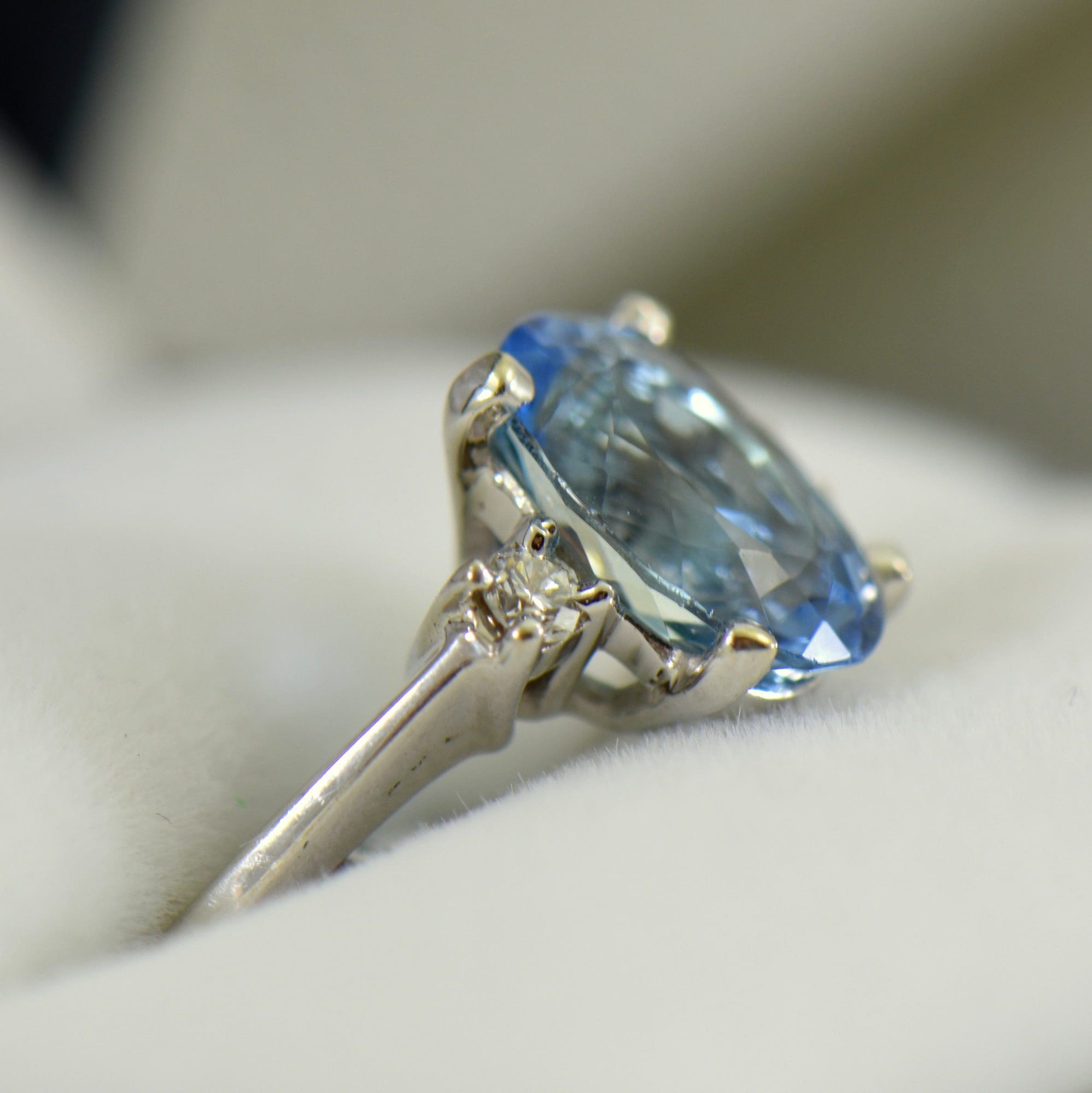 Mid-Century Azure Aquamarine & Diamond Ring in White Gold