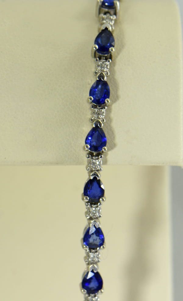 Pear Shape Blue Sapphire and Diamond Tennis Bracelet