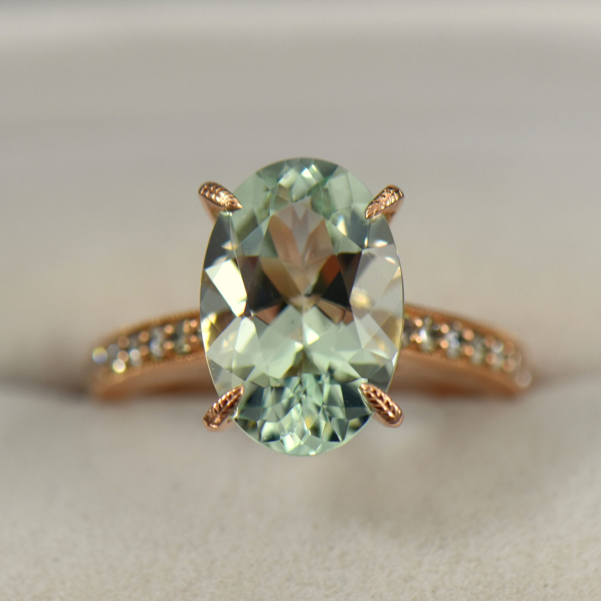 Mint Aquamarine & Diamond Engagement Ring in Rose Gold | Exquisite ...