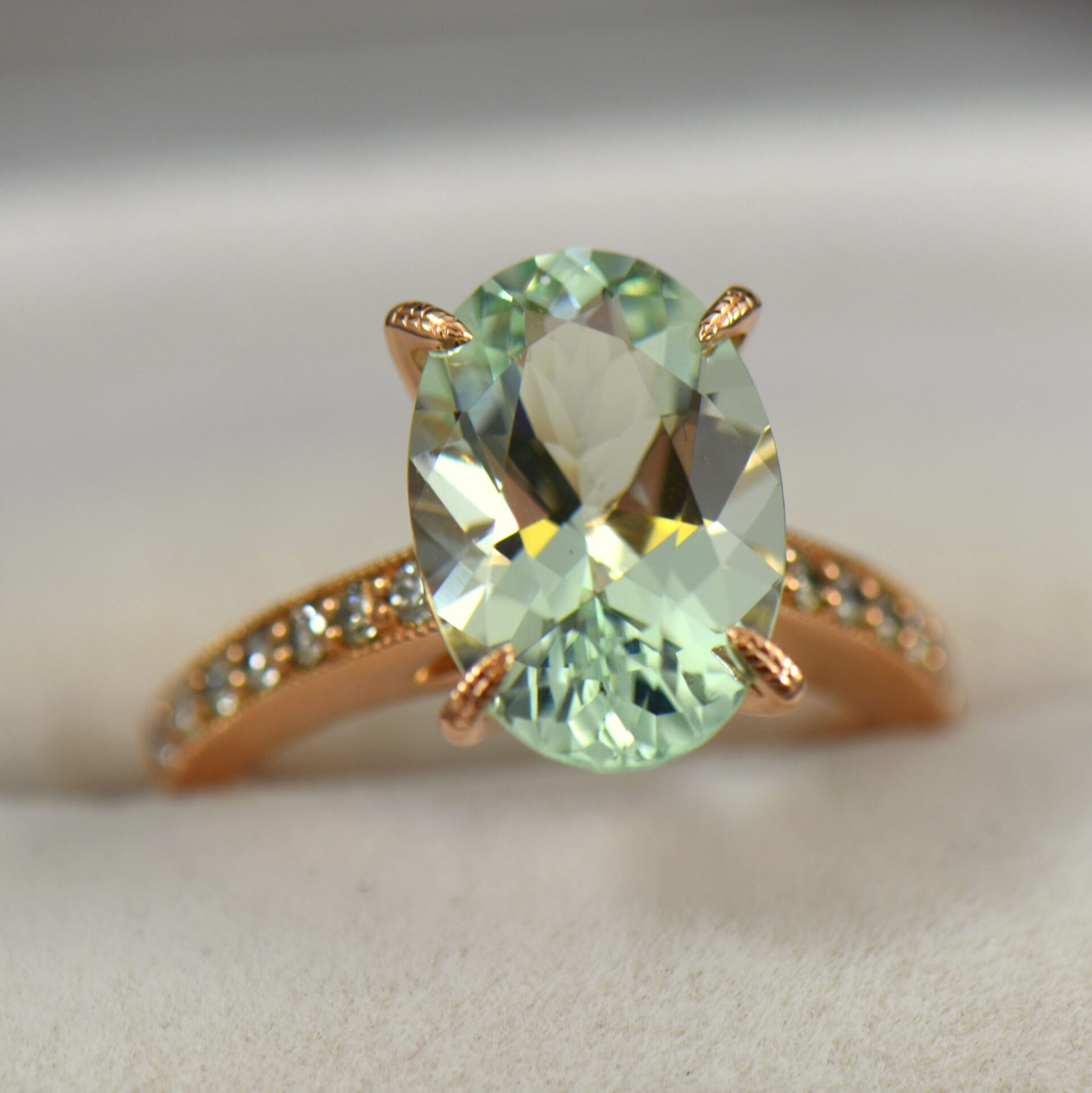 Mint Aquamarine & Diamond Engagement Ring in Rose Gold | Exquisite ...