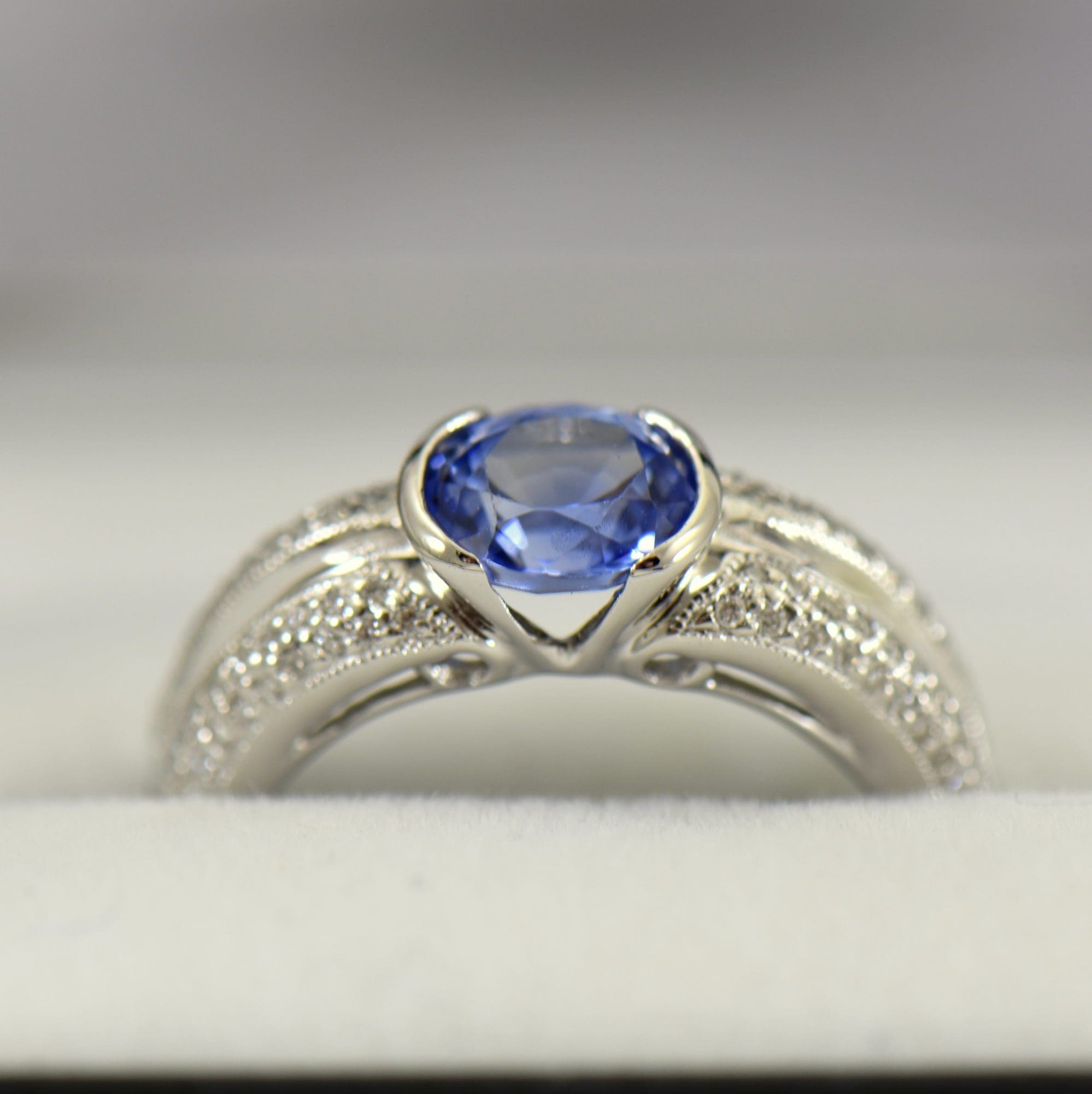 Modern HalfBezel Set Sapphire & Pave' Diamond Ring Federal Way