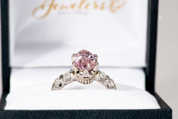 Sold at Auction: JWBR Sterling Silver Pink Topaz, CZ Diamond Ring