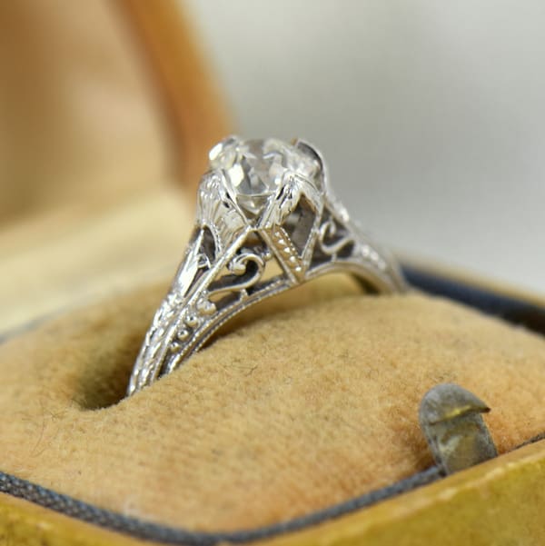 75ct European Cut Diamond White Gold Filigree Solitaire Engagement Ring 2