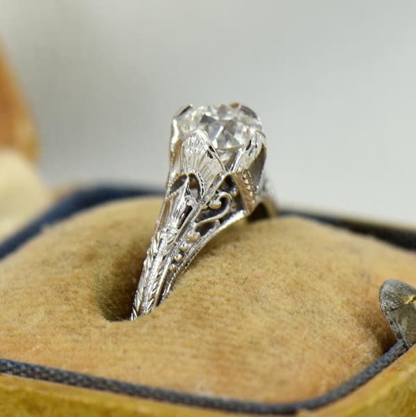 75ct European Cut Diamond White Gold Filigree Solitaire Engagement Ring 3