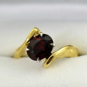 Abstract Red Garnet Carved Yellow Gold Bypass Ring