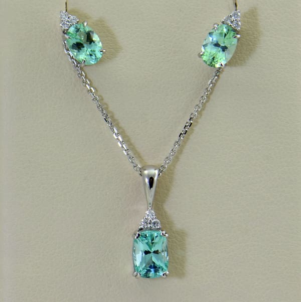 Afghan Seafoam Aqua Colored Tourmaline Pendant  Earring Set