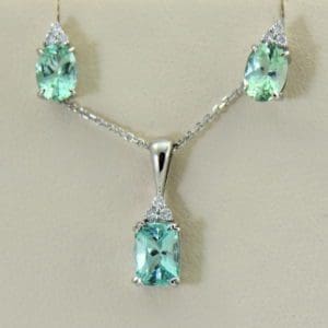 Afghan Seafoam Aqua Colored Tourmaline Pendant  Earring Set 2