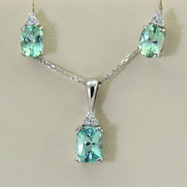Afghan Seafoam Aqua Colored Tourmaline Pendant  Earring Set 2