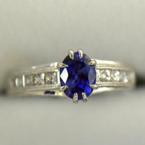 Blue Violet Color Change Sapphire Engagement Ring in White Gold with Channel Set Diamonds 4