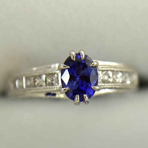 Custom Blue Sapphire and Channel Set Diamonds Engagement Ring