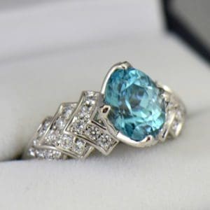 Cambodian Blue Zircon  Diamond Cocktail Ring 18k white gold 2