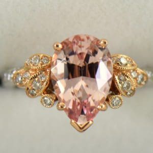 Exceptional Untreated Nigerian Morganite Pear Shape Diamond ring in white and rose gold