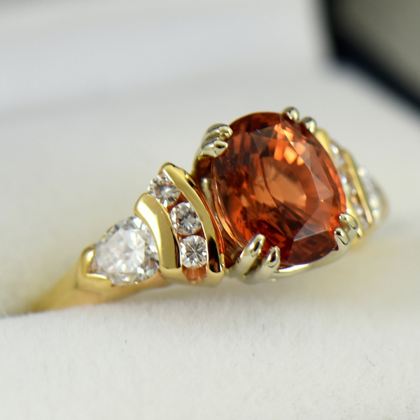 No Heat 3.70ct Orange Sapphire  Diamond Ring Yellow Gold 2