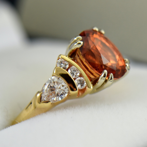 No Heat 3.70ct Orange Sapphire  Diamond Ring Yellow Gold 4