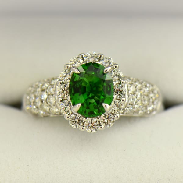 Green Chrome Tourmaline & Pave' Diamond Halo Ring | Exquisite Jewelry ...