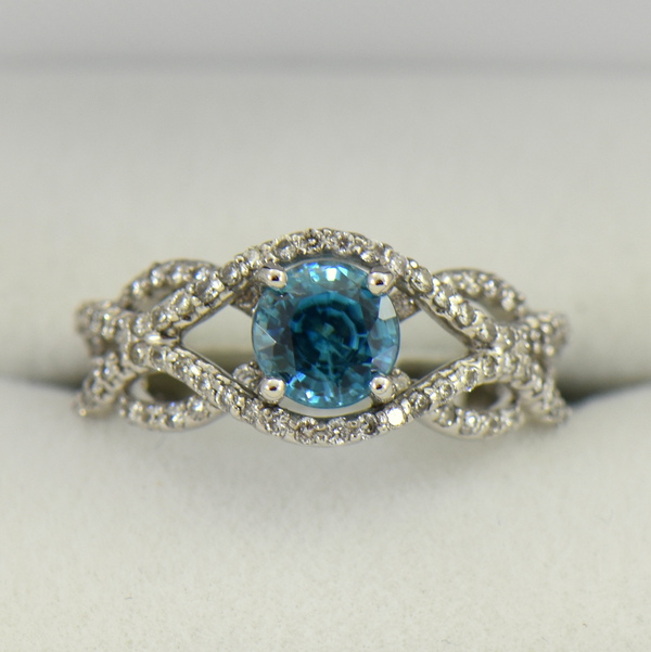 Woven Diamond Ring with Round Blue Zircon